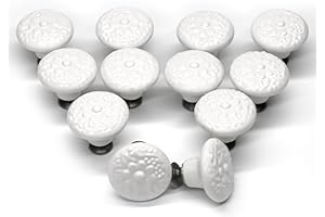 Auped 12pcs Pomelli Armadio Vintage Pomelli, 34mm Pomelli Rotondi in Ceramica, Maniglie per Mobili Vintage Rotonde Casa adatti a cassettiere, credenze, armadietti, maniglie manopole (bianco)