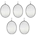 Julie Wang Pack of (x5) Silver Stainless Steel Base Settings Oval Shaped Inner 40x30mm Blank Bezel Frames Fit Cameo Cabochons Images Pictures Pendant Trays Jewellery Making Accessories