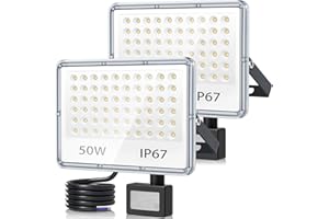 TASINUO Faretto con Sensore di Movimento 50W 2 Pezzi, 5000LM Faro LED Esterno con Sensore Movimento, 7000K Faretto LED da Esterno, Impermeabile IP67 Applique da Esterno per Giardino, Terrazza, Garage