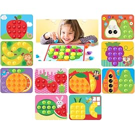 GoAppuGo Creative Activity Toys for 1 2 3 Year Old Boys Girls Kids, Match The Colors - 10 Fruits with 50+ Jumbo Buttons, Educational Learning Toys, Puzzles for Kids, Baby Birthday Gifts