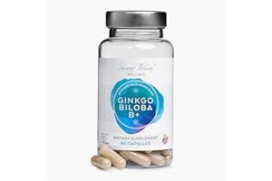Simone Thomas Wellness, Ginkgo Biloba B+ Capsules, High Strength with Vitamin B, Folic Acid and B12. Herbal Supplements with Gingko Biloba - 1 Month Supply