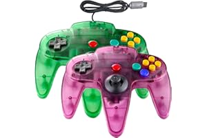 Hovlian 2 Pack Classic N64 Controller,Wired N64 64-bit Gamepad Joystick for N64 Console (Clear Purple and Clear Green)