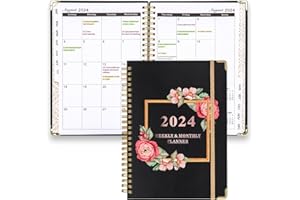 KAREERAN 2024 Diary Planner, 2024 Diary A5 Week to View Spiral Bound, Academic Appointment Organiser Weekly & Monthly Planner with Monthly Tabs, Hardcover, Twin-Wire Binding, Elastic Closure (Black)