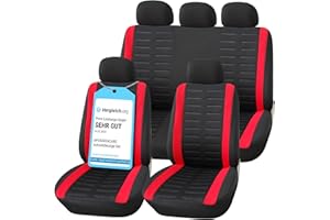 Upgrade4cars Car Seat Covers Full Set Universal Black Red | Washable Cover for Front Seats, Rear Bench & Headrest | Interior Accessories for Women and Men