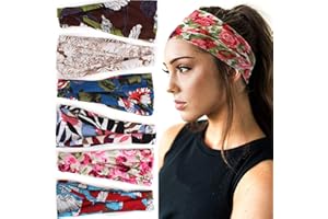 Leeven 6 Pack Boho Headbands for Woman Vintage Floral Hair Accessories for Daily Running Sports Yoga Wide Elastic Hair Bands Head Wrap Non Slip Knot Headband