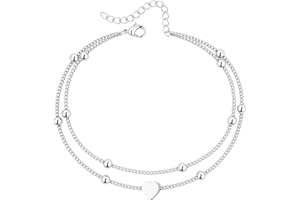 JeweBella Bracelet de Cheville Femme avec Coeur Perle en 18K Or Chaîne de Cheville Argent Or Acier Inoxydable Réglable Bracelet Cheville pour Femmes et Filles Bijoux de Pied de Plage