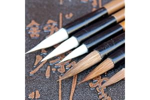 SPARY Chinese Calligraphy Gift Box Brush Set, 6 Pcs Wolf Hair Calligraphy Painting Brushes Size Large Medium Small Brown for Professional Calligrapy & Painting
