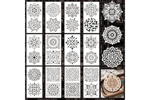 GOMAKERER 12 Sheets Mandela Painting Stencils, 24 Styles Mandela Dot Drawing Templates Reusable Geometric Border Stencil for Painting on Wall Wood Home Decor