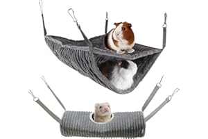 BUNDLEMALL Hamaca de animales pequeños, hamaca de hurón, hamaca y jaula de túnel para rata, hámster, ardilla,accesorios de hurones de conejillos de indias, tubo de túnel colgante para jaula (gris)