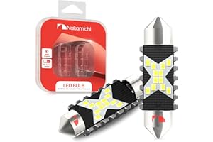 ‎NAKAMICHI Nakamichi żarówka LED 578 C5W Festoon CANBUS 12-SMD 2016 Chipset 6000K Zastępcza Do Wnętrza Samochodu, Mapy, Sufitu, Tablicy Rejestracyjnej (2 szt.) (Biała, 31mm)