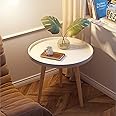 HAENJA Modern Round Side Table, End Table for Small Places, White Tray Nightstand Coffee End Table with Wood Legs, Easy Assembly Home Decor Bedside Table (White)