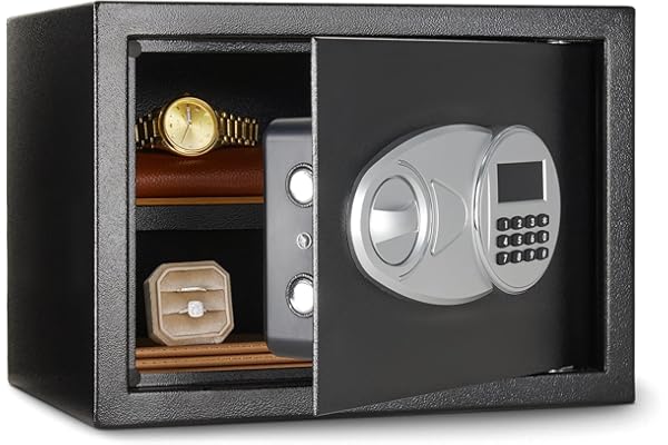 Amazon Basics Coffre-fort en acier avec Serrure à clavier numérique - Pour sécuriser argent, espèces, bijoux, documents d'identité, 14 litres, 35 cm (L) x 25 cm (P) profondeur x 25 cm (H), noir