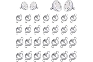Amfrpar 30 Pièces Fermoir Magnétique Bracelet 6mm + 8mm Fermoir Aimanté Bijoux Fermoir Collier Ronde Magnétique avec Boucle pour Bijoux Bracelet DIY Faisant (Argent)