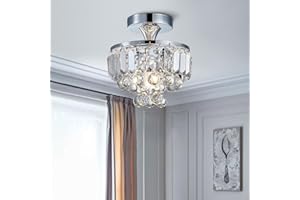 BESTIER Modern Chrome Crystal Semi Flushmount Chandelier Lighting LED Lámpara de luz de techo Lámpara para comedor Cuarto de baño Dormitorio Sala de estar