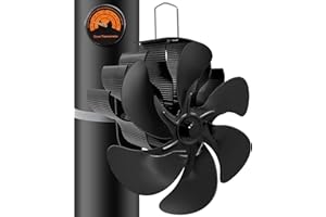 snsok Stove Fan,Log Burner Fan With Thermometer, Eco-Friendly Heat Powered Wood Burner Fans, 6 Blade Flue Pipe Fireplace Fans, Silent for Home Wood Burning/Log Burner/Fireplaces