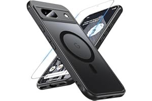 OWKEY Funda Google Pixel 8a, Magnética Funda para Pixel 8a con Protector de Pantalla Carcasa Google 8a Antigolpes Protectora Translúcido TPU Silicona Funda Compatible con MagSafe (Negro)