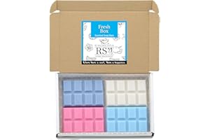 RS Wellness Highly Scented Fresh Wax Melts - Fresh Linen, Mountain Air, Baby Powder, Spring Awakening. 4 x Snap Bar Box - Handpoured Soy Wax, Home Fagrance Gift Box