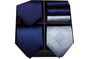 HISDERN Zestaw 3 szt. klasyczny elegancki męski jedwabny krawat zestaw krawatów i poszetka - wiele zestawów