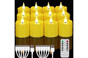 FREEPOWER 12 Candele LED ricaricabili con telecomando timer tremolante dimmerabili gialli Lumini LED elettriche con cavo USB di tipo C, per esterni impermeabili, luce bianca calda, Ø5cm