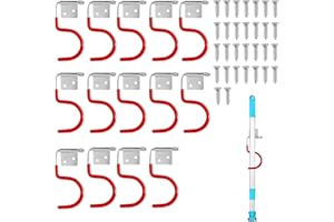 Mujiluxe Gummierung Gartengeräte,Gartengerätehalter Metallhaken, 15 Stück Gerätehalter Rot Haken, Besenhalter Werkzeughalter, mit 30 Stück schrauben