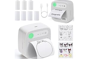 JESWO Mini Printer, Photo Printer, Inkless Thermal Printer for Kids, Portable Bluetooth Printer for Phone&Tablet, Small Pocket Printer for Study Note Picture DIY (With 4 Papar Rolls+3 Label Rolls)