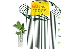 LyTaispuly 10 Pack 60cm High Metal Garden Plant Support Stakes, Tall Large Heavy Duty Half Round Hydrangea Ring Cage, Bow Type Flower Hoops with 5 Watering Spikes for Indoor&Outdoor Peony Rose Tomato