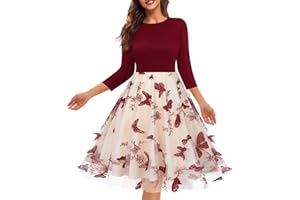 PIERRE NOIR 50s Style Dresses for Women Vintage Lace Cocktail Dress 3/4 Sleeve Elegant Ladies Midi Dress for Party Evening Prom