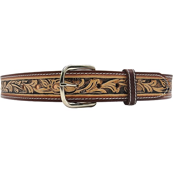 Hand-Painted Horse Leather Belt - Western Cowboy Tool Belt With Carved Floral Designs (Size 36, Brown) - View #2