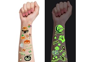 SOOVSY 124 Pezzi Tatuaggi Temporanei Luminosi per Bambini, Adesivi Tatuaggi Finti Stile Halloween per Ragazzi e Ragazze, Decorazioni di Compleanno Forniture per Feste Luminose Premi Regali per Bambini