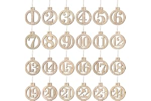 LIHAO Calendriers de l'Avent Bois, 24pcs Pendentifs en Bois Noël, Étiquettes Numéro 1-24 pour Décoration Cadeau Arbre de Noël