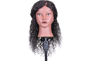 Benkeg Maniqui Peluqueria - Cabeza de Maniquí de Pelo Rizado Cabeza de Entrenamiento de Peluquería Para la Práctica de Peinado del Cabello Trenza de Pelo Cabeza de Maniquí con 100% Cabello Humano Negr