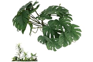 HERCHR Pianta Artificiale Monstera in Vaso, 9,8 x 9,8 pollici Piante Finte Decorazioni in Foglie di Plastica di Palma Artificiale con Ventosa per Acquario di Tartarughe Rettili