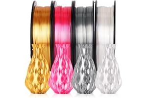 YOUSU 3D Printer Filament Bundle Multicolor PLA Filament 1.75mm Silk PLA Filament 4 Color Pack 4x250g (Gold, Silver, Pink, White) Shiny PLA Filament for 3D Printer & 3D Pen.