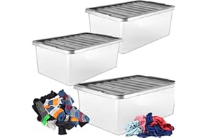 STORM TRADING GROUP 3 x Underbed Storage Containers 32 Litre Large Big Plastic Underbed Storage Clear Boxes With Silver Lids Strong Durable Stackable Containers