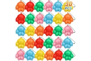 OGNI ORA 30 PCS Cat Claw Design Pop Fidget It Keyrings, Party Bag Fillers for Kids, Mini Silicone Squeeze Pop Sensory Toys, Multipack Birthday Class Gifts Party Favours for Girls Boys