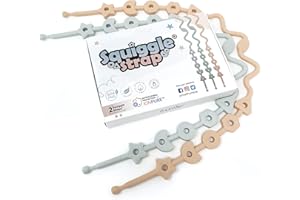 THUMBLE Squiggle Strap® 2pcs Antimicrobial Silicone Toy Clip. Food Grade Silicone Toy Strap for Pushchair, High Chair, Car Seat, Baby Gym. for Teethers, Sippy Cup Handles, Toys (Blush Pink + Cool Grey)