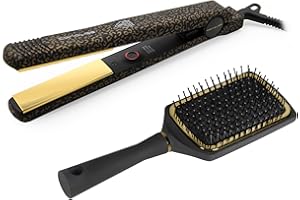 Corioliss C-Style | Plancha del Pelo | Placas de Titanio | Control de Temperatura 165º-220º | Iónica | Alisado Ondas | Incluye Cepillo Paddle | Calentamiento 30 Seg | Cable Giratorio | Leopard Gold