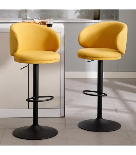 CLP Set 2 Sgabelli Design Kiel in Polipropilene E Similpelle I Coppia Sedie Bar Cucina Girevoli E Regolabili, Colore:Giallo, Colore del Telaio:Cromo