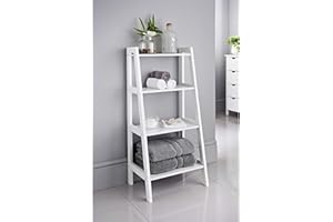 AJ DEALS AJ Maine Large Style Modern Ladder Shelf New England 3 Tier Bathroom Storage Unit White