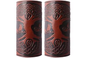 Forreen Armschutz Bogenschießen Kinder Erwachsene, 2 Stück Mittelalterliche Armschienen Handgefertigte Verstellbarer PU-Leder Wikinger Handgelenkschutz