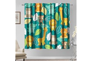 Kzzfqxb Rideaux pour Enfants 107x160cm 2 Panneaux, Animaux de la forêt Verte Feuilles Tigre Lions girafes Dessins animés Drapés, imprimés pour Enfants garçons Filles Chambre de bébé