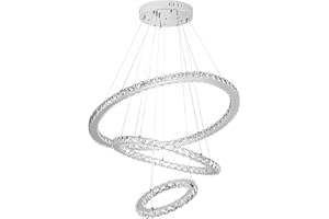 UISEBRT 96W LED Plafonnier Dimmable Design cristal Moderne Créatif Lustre Réglable en Hauteur Pendentif lampe Trois Anneaux Salle à Manger Chambre Salon, Blanc Froid [Classe énergétique A ++]