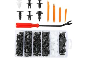 TIETOY 100pcs Car Trim Clips with Trim Removal Tools, Plastic Car Body Retainer Clips Universal 6 Types Auto Rivet Fasteners Push Retainer Mounting Kit for Car Bumper Door Panel Trim Clips Accessories