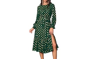 GRACE KARIN Elegancka damska sukienka koktajlowa z długim rękawem, okrągły dekolt, linia A, sukienka na czas wolny, sukienka midi sukienka wieczorowa z rozcięciem