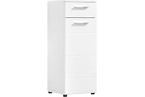 ‎MOKEBO mokebo® Bad-Beistellschrank schmal 'Der Matrose', Badschrank weiß, Badezimmerschrank oder Nischenschrank schmal, Midischrank Bad mit Schublade aus Holz in 89x35x35cm (HxBxT), auch als Badmöbel Set