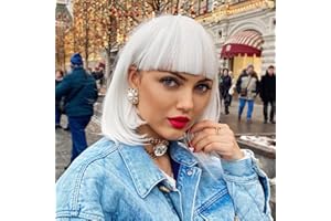 YEESHEDO Parrucca Bianco corta Straight Bob con frangia, Parrucca sintetica colorata Cosplay Daily Party per le donne