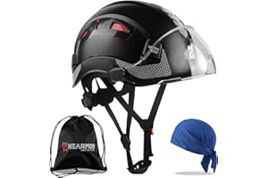 HEARMOR Casque de Protection de Chantier certifié EN397 en ABS réglable avec système à cliquet à 6 Points, avec Doublure de Refroidissement et Sac de Transport – Convient pour Tous Les lieux de