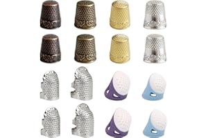 WORUIB Thimbles for Hand Sewing, 16-Piece Assorted Thimble Set with Metal and Rubber Finger Protectors, 2.4x1.8cm Sewing Thimbles for Quilting, Needlework and Crafting Safety