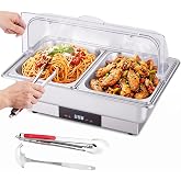 YUCHENGTECH Chafing Dish Buffet Electric 9L | Stainless Steel Buffet Heater with Temperature Control and Transparent Lid for