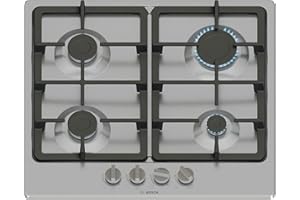 Bosch, Series 4, PGP6B5K90 60cm Gas Hob with 4 burners, 2 Dishwasher suitable cast iron pan supports, new standard sword dials, Front control